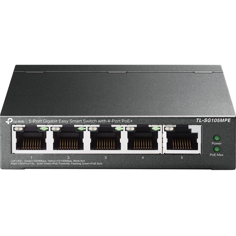 Switch Gigabit Easy Smart TP-Link, 5 Porturi (4 PoE+), 120W, VLAN, QoS, PoE Auto Recovery, TL-SG105MPE