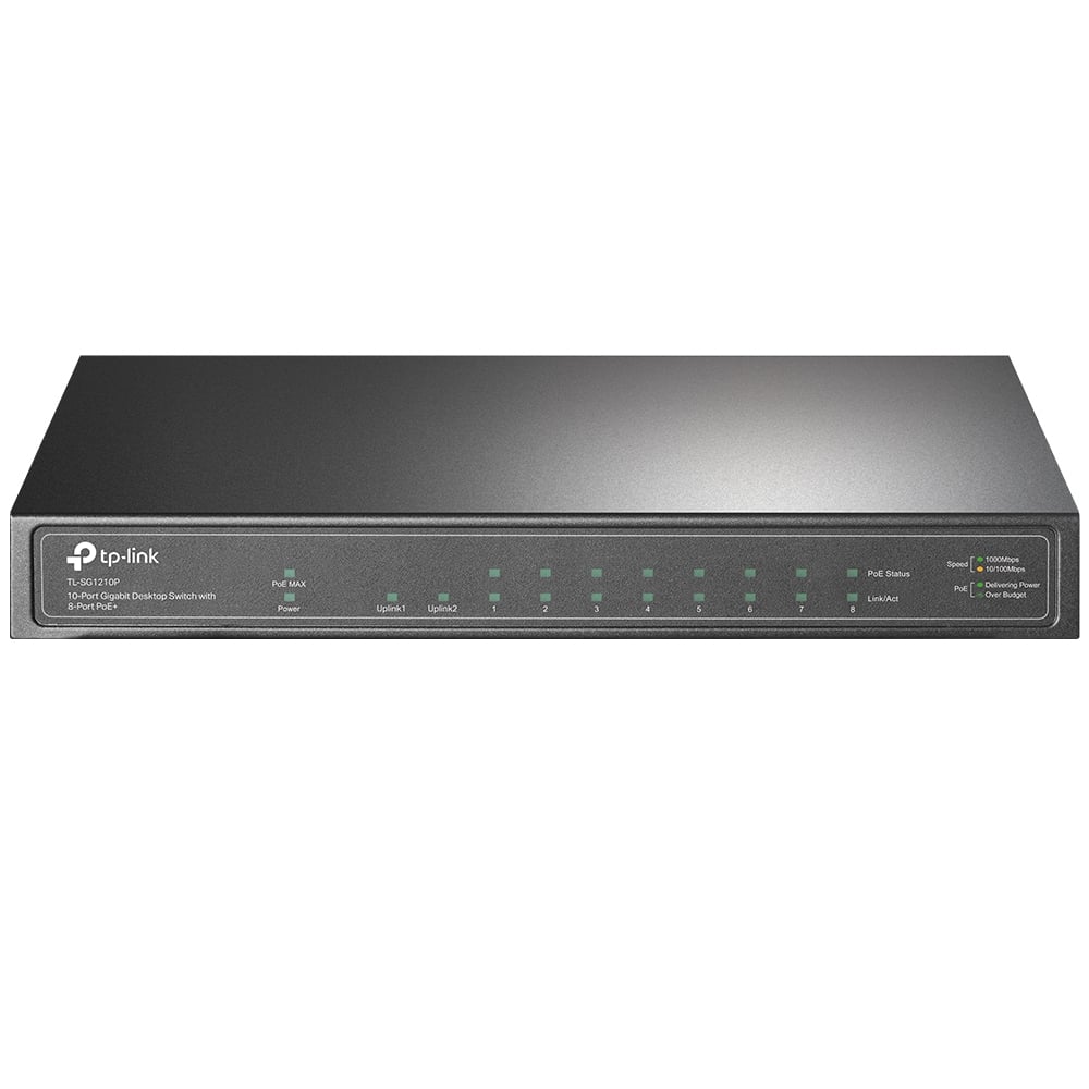Switch cu 8 porturi PoE+ Gigabit, 1 port LAN, 1 port SFP, 63W, Plug And Play, Tp-Link, TL-SG1210P
