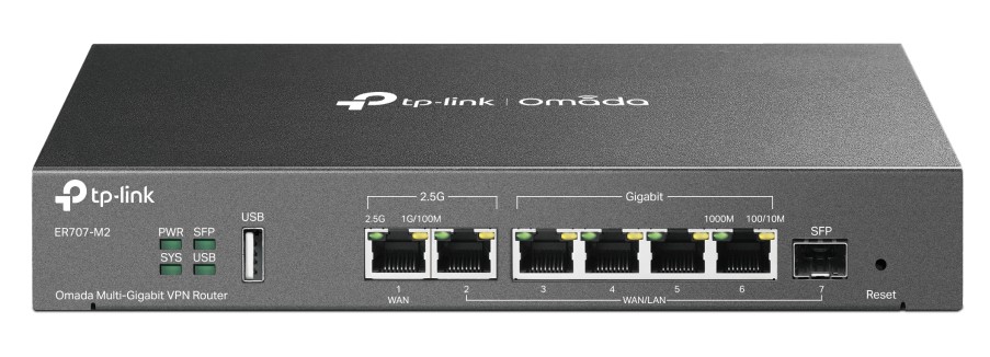 Router Omada VPN Multi-Gigabit, Tp-Link ER707-M2, 8 porturi, 2x 2.5Gb, 4x Gb, 1x SFP, USB