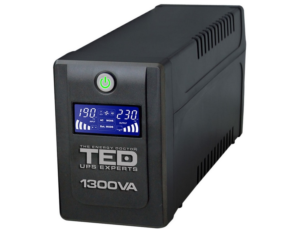 UPS cu stabilizator, 1300VA, 750W, Ecran LCD, 2x baterii de 12V, 7.1Ah, 4x prize Schuko, TED TED001580